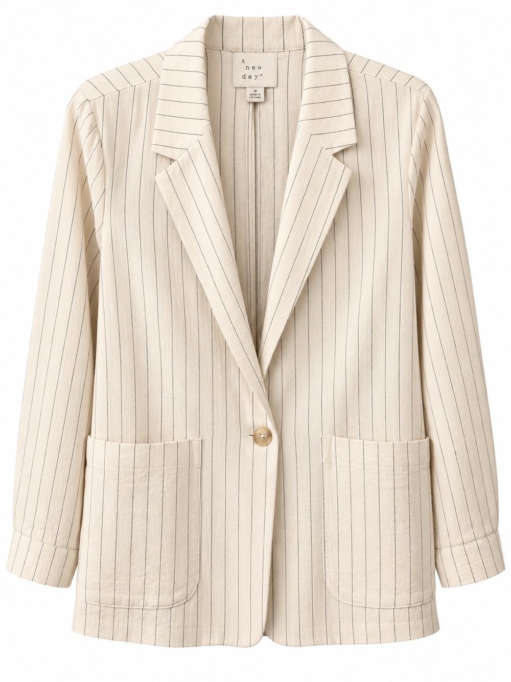 A New Day Cream & Black Pinstripe Oversized Blazer – Size Large